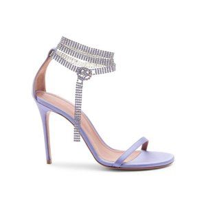Amina Muaddi Purple Giorgia Crystal Embellished Satin Sandals